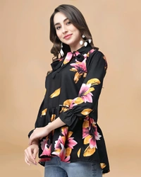 Crepe Top - Black, L, Free