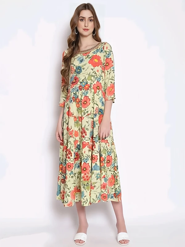 Printed Dress - Multicolor, XL, Free
