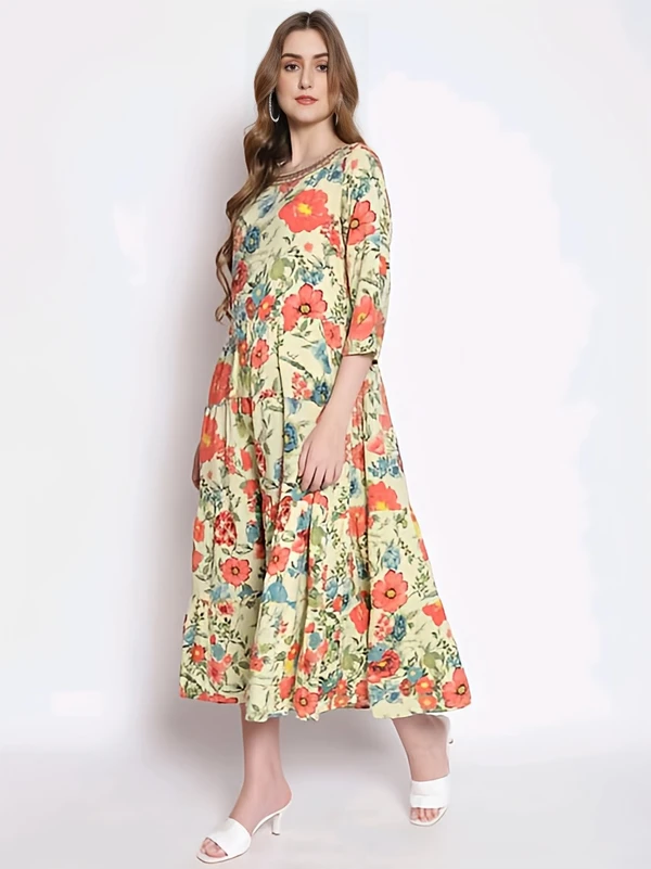Printed Dress - Multicolor, S, Free