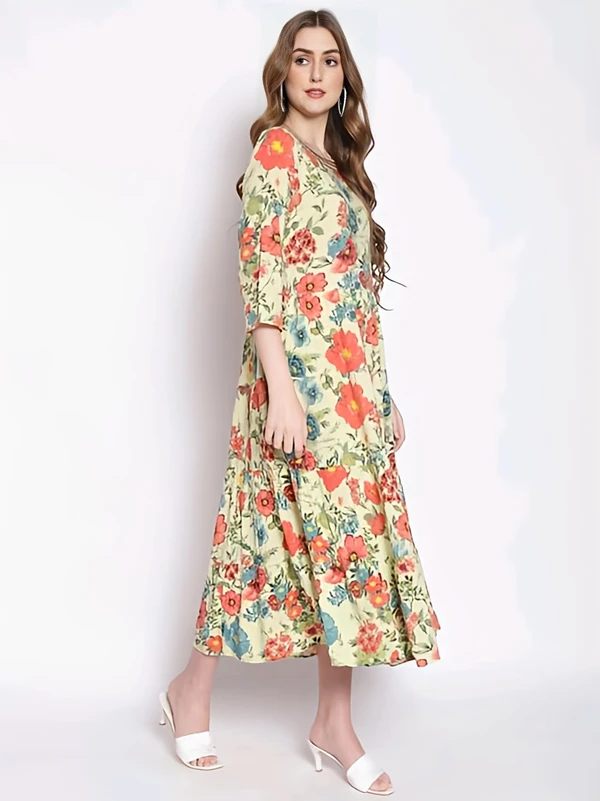 Printed Dress - Multicolor, XL, Free