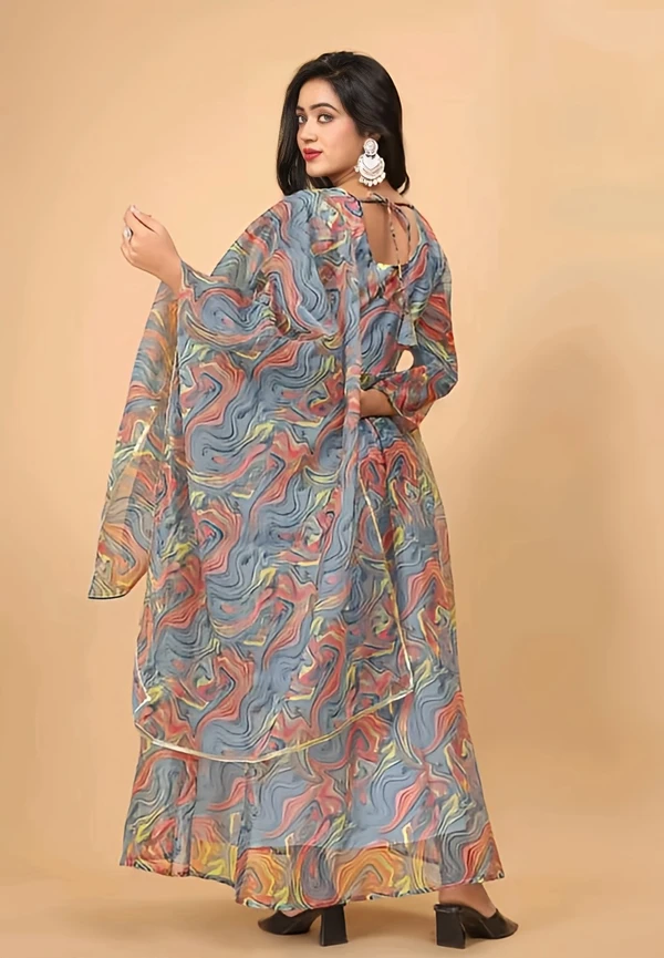 Full Length Dress With Dupatta - Multicolor, L, Free