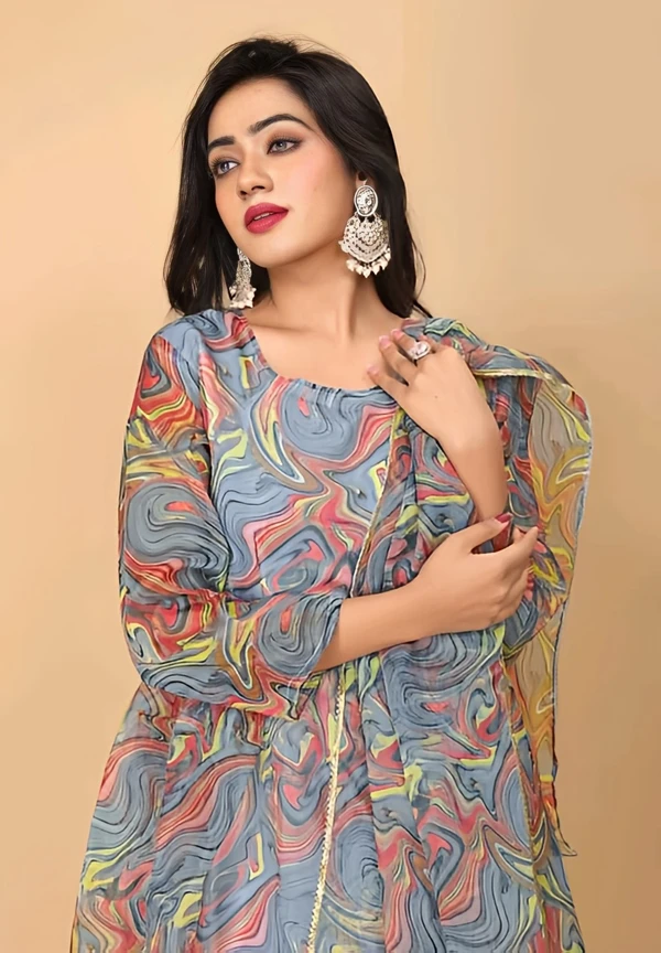 Full Length Dress With Dupatta - Multicolor, L, Free