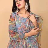 Full Length Dress With Dupatta - Multicolor, L, Free