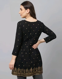 Rayon Printed Top - Black, S, Free