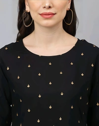 Rayon Printed Top - Black, S, Free