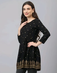 Rayon Printed Top - Black, S, Free
