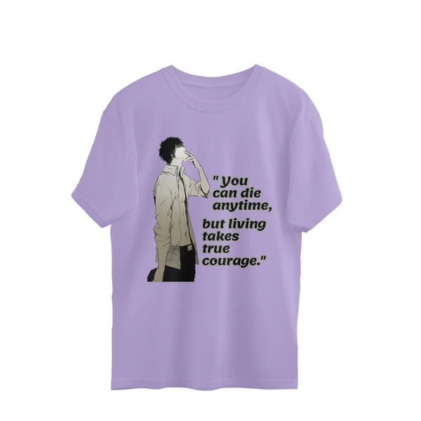 Anime Quote Men's Oversized T-shirt - Lavender, M, Free