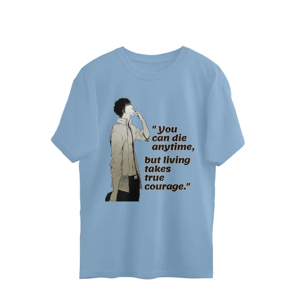 Anime Quote Men's Oversized T-shirt - Baby Blue, XL, Free