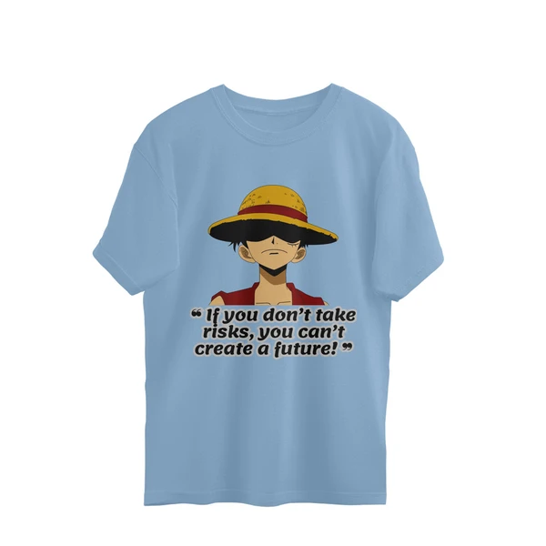 One Piece Quote Oversized T-shirt - Baby Blue, S, Free