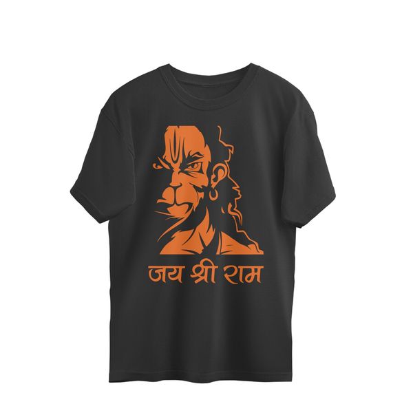 Jai Shree Ram Men's Oversized T-shirt - Black, M, Free