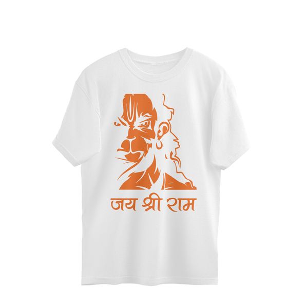 Jai Shree Ram Men's Oversized T-shirt - White, L, Free