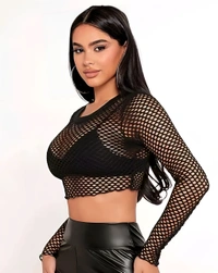 Net Crop Top - Black, M, Free