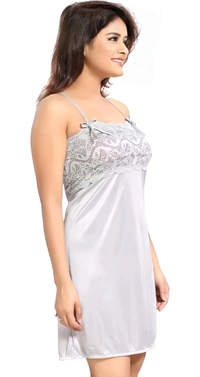 Satin Nighty - White, Free Size, Free