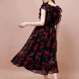 Floral Printed Dress - Black, M, Free