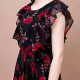 Floral Printed Dress - Black, L, Free