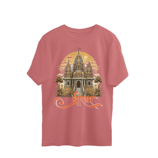 Shree Ram Front & Back Men's Oversized Tshirt - Rose Bud, L, Free