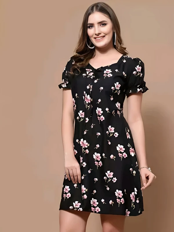 Floral Short Dress - Black, XXL, Free