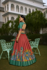 Red Kalamkari Dola Silk Lehenga Choli – Regal Elegance with Zari Charm - Multicolor, Semi Stitched, Free
