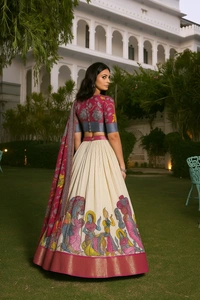 Cream Kalamkari Dola Silk Lehenga Choli – Grace in Every Thread - Grain Brown, Semi Stitched, Free