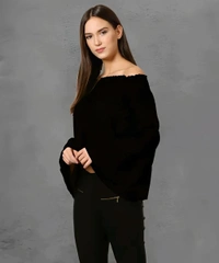 Cut Off Shoulder Top - Black, M, Free