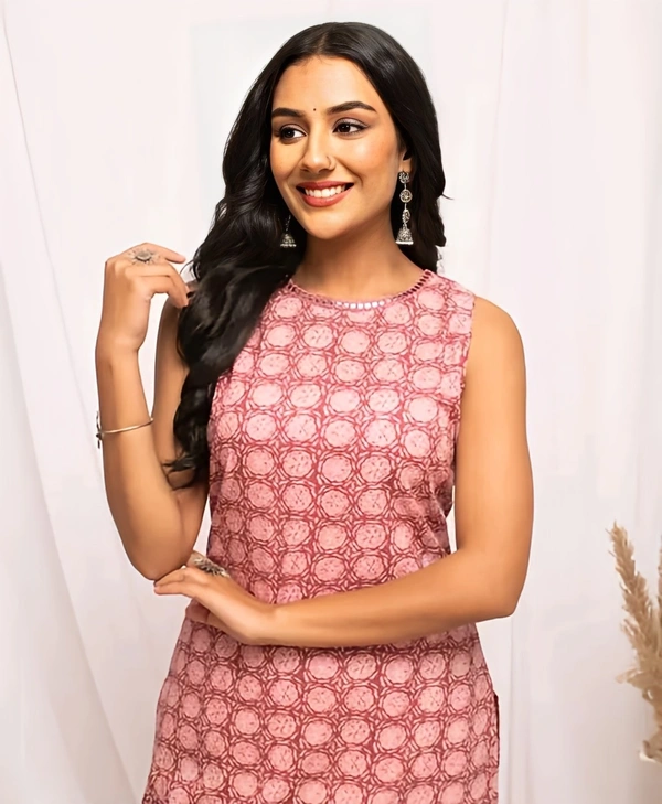 Floral Printed Kurta - Melon, XL, Free