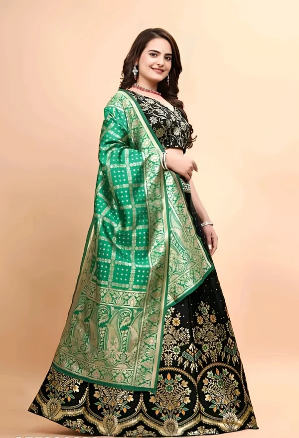 Art Silk Lehenga - Green Haze, Free Size, Free