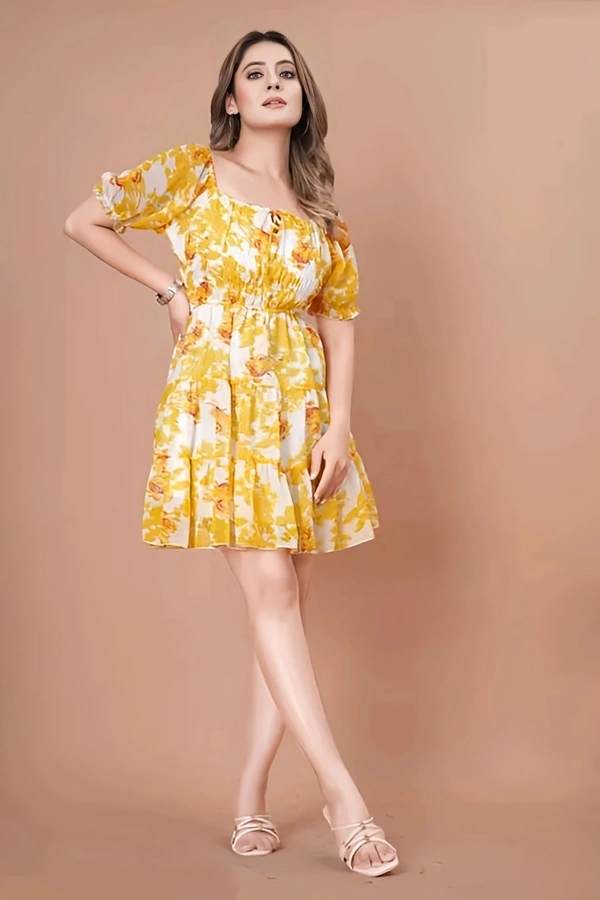 A-line Short Dress - Yellow, L, Free