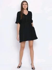 Cotton Solid Dress - Black, S, Free