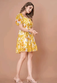 A-line Short Dress - Yellow, L, Free