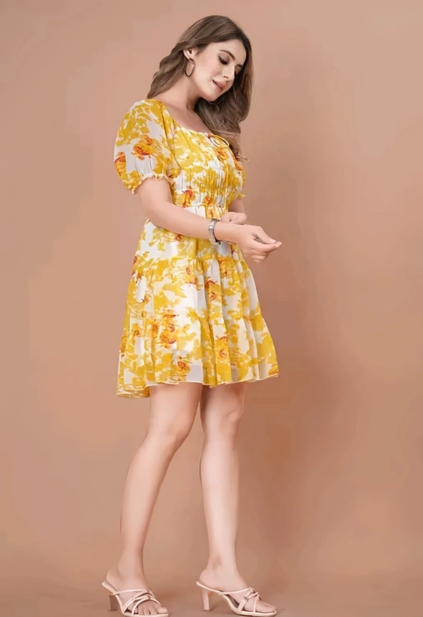 A-line Short Dress - Yellow, L, Free