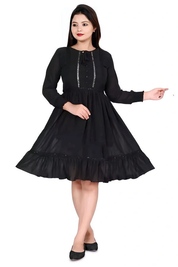 Knee Length dress - Black, XL, Free