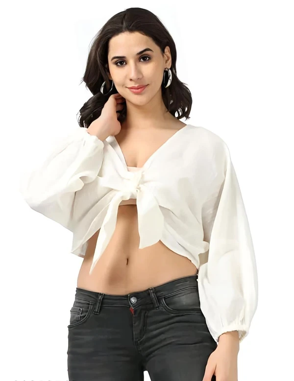 Stylish Cotton Top - White, S, Free