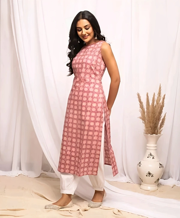 Floral Printed Kurta - Melon, XL, Free
