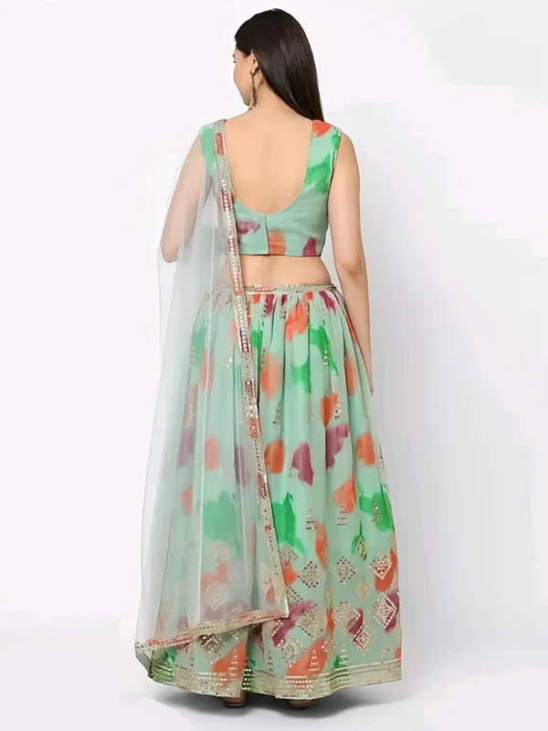 Poly Georgette Lehenga - Spring Rain, Semi Stitched, Free