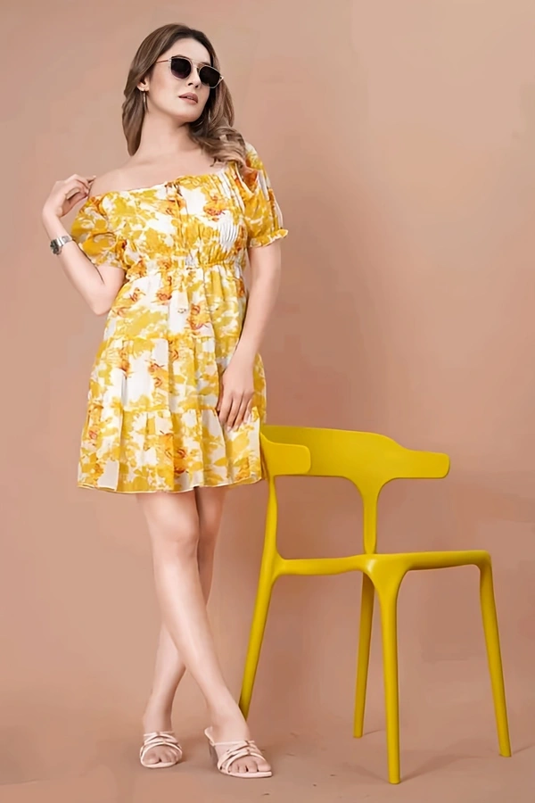 A-line Short Dress - Yellow, L, Free