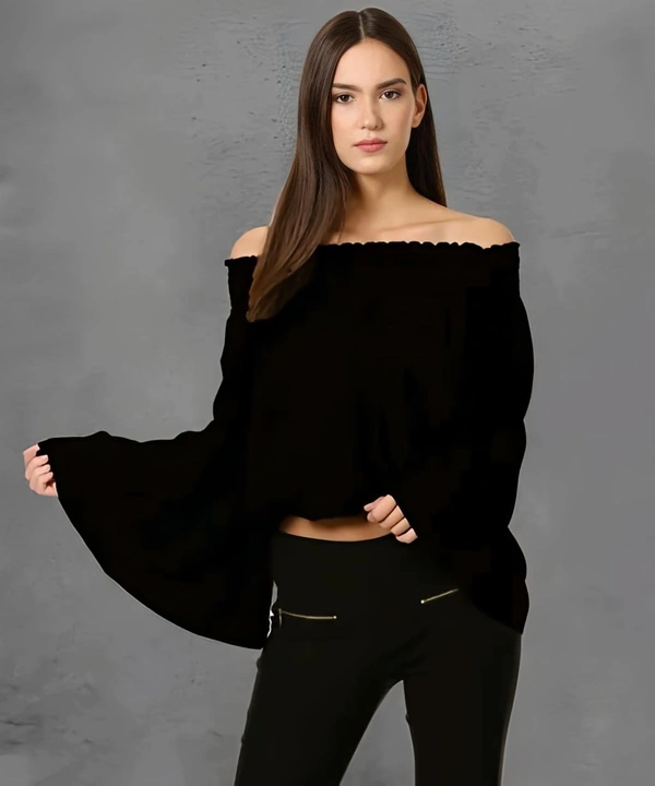 Cut Off Shoulder Top - Black, M, Free