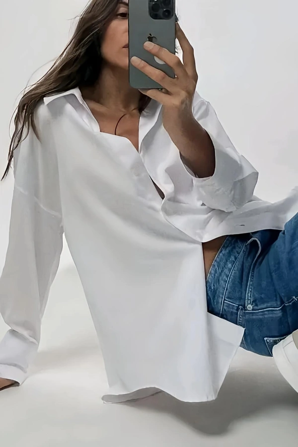 Oversized Cotton Shirt - White, XXXL, Free