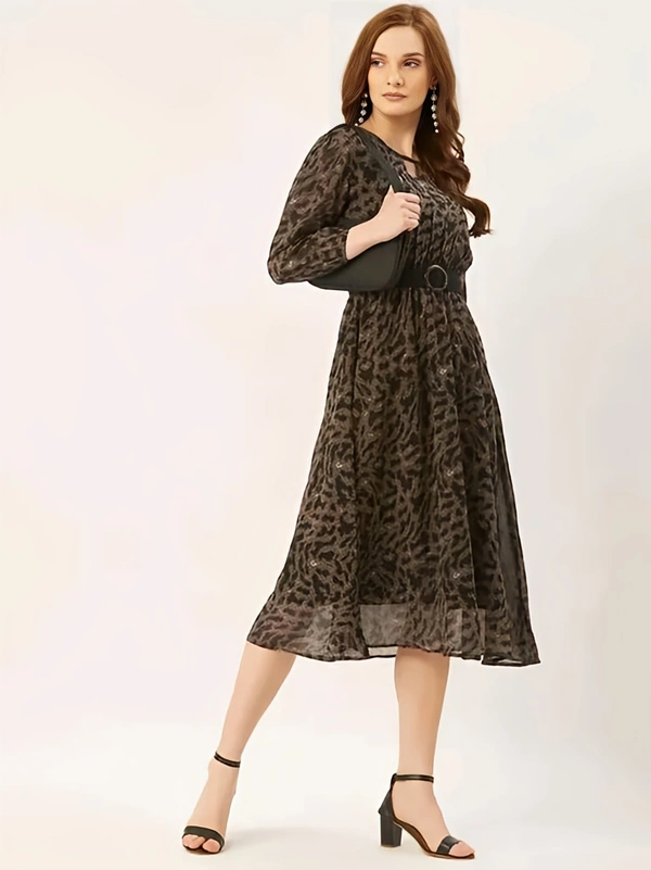 A-line Dress - Tobacco Brown, M, Free