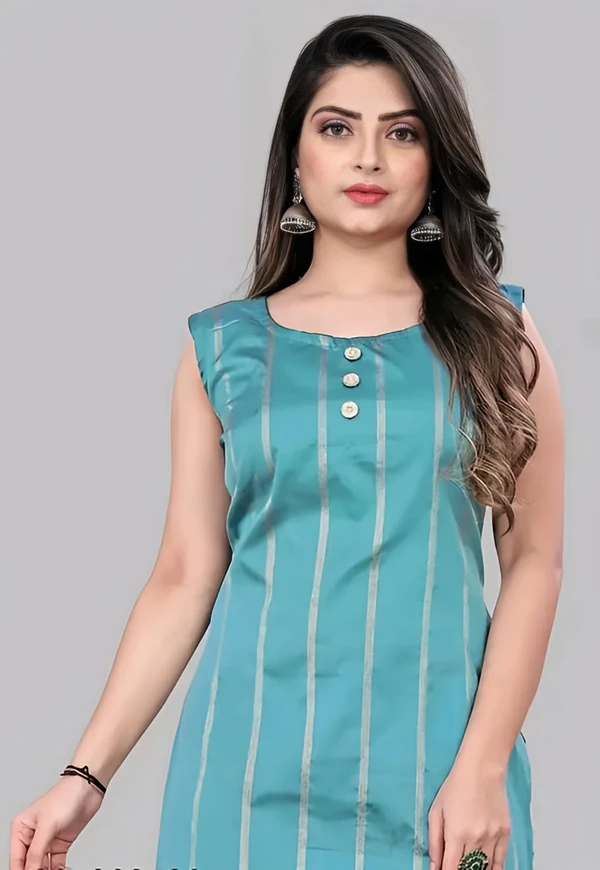 Trendy Silk Kurti - Fountain Blue, S, Free