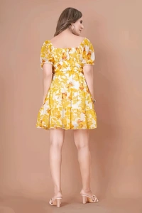 A-line Short Dress - Yellow, L, Free