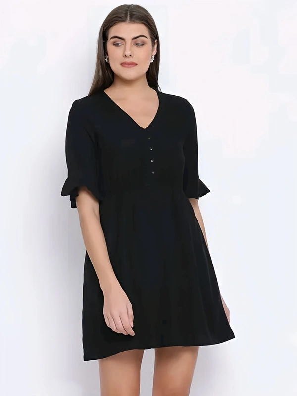 Cotton Solid Dress - Black, S, Free