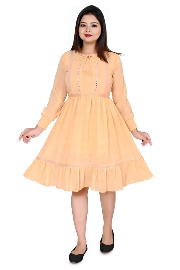 Knee Length Dress - Peach Orange, L, Free