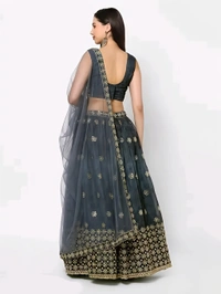 Net Lehenga with Choli and Dupatta - Cape Cod, Semi Stitched, Free