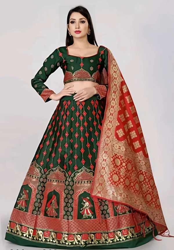 Art Silk Lehenga - Everglade, Free Size, Free