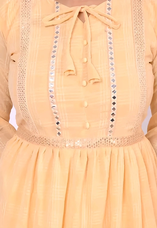 Knee Length Dress - Peach Orange, L, Free