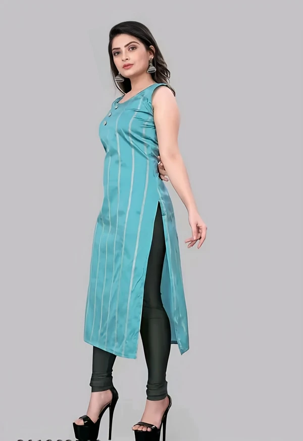 Trendy Silk Kurti - Fountain Blue, S, Free