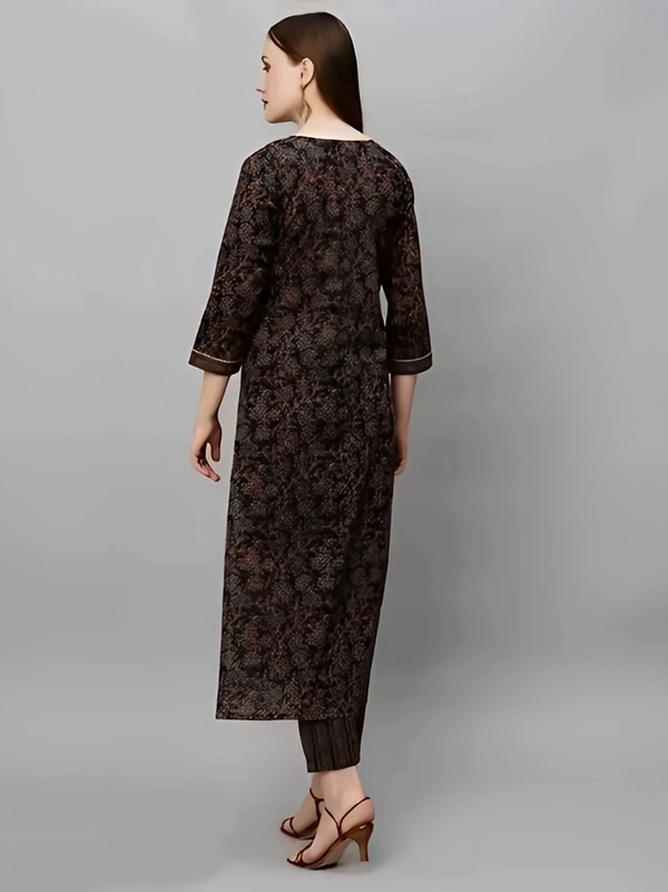 Cotton Kurta Set - Cocoa Brown, L, Free