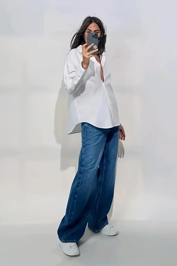 Oversized Cotton Shirt - White, XXXL, Free