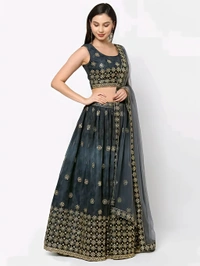 Net Lehenga with Choli and Dupatta - Cape Cod, Semi Stitched, Free
