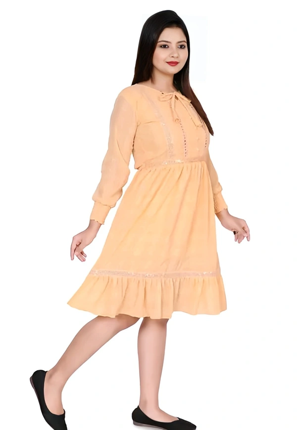 Knee Length Dress - Peach Orange, L, Free